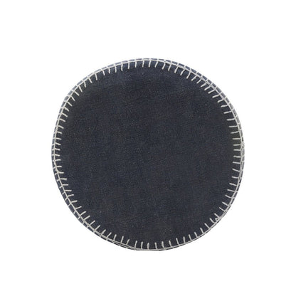 18" Blue Cotton Cylinder Striped Pouf Ottoman HomeRoots