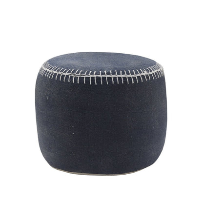 18" Blue Cotton Cylinder Striped Pouf Ottoman HomeRoots