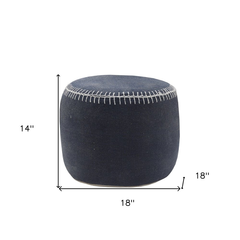 18" Blue Cotton Cylinder Striped Pouf Ottoman HomeRoots