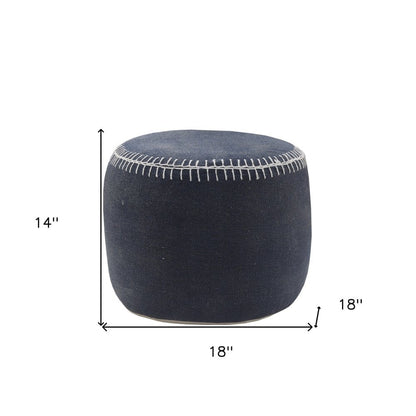 18" Blue Cotton Cylinder Striped Pouf Ottoman HomeRoots