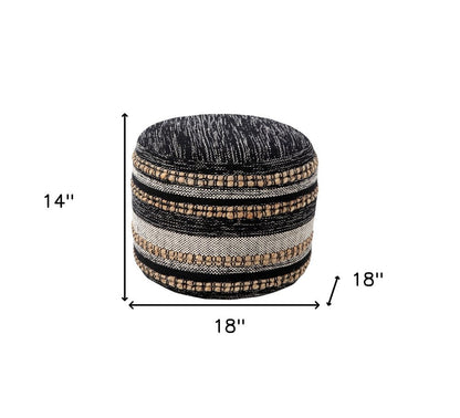 18" Black Striped Pouf Ottoman HomeRoots