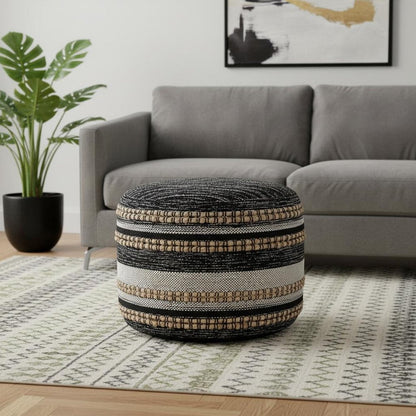 18" Black Striped Pouf Ottoman HomeRoots