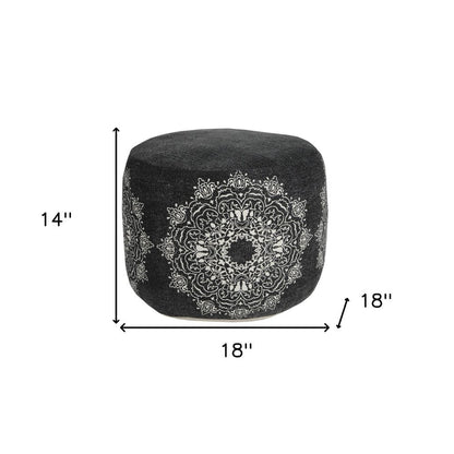 18" Black Cotton Medallion Cylinder Pouf Ottoman HomeRoots