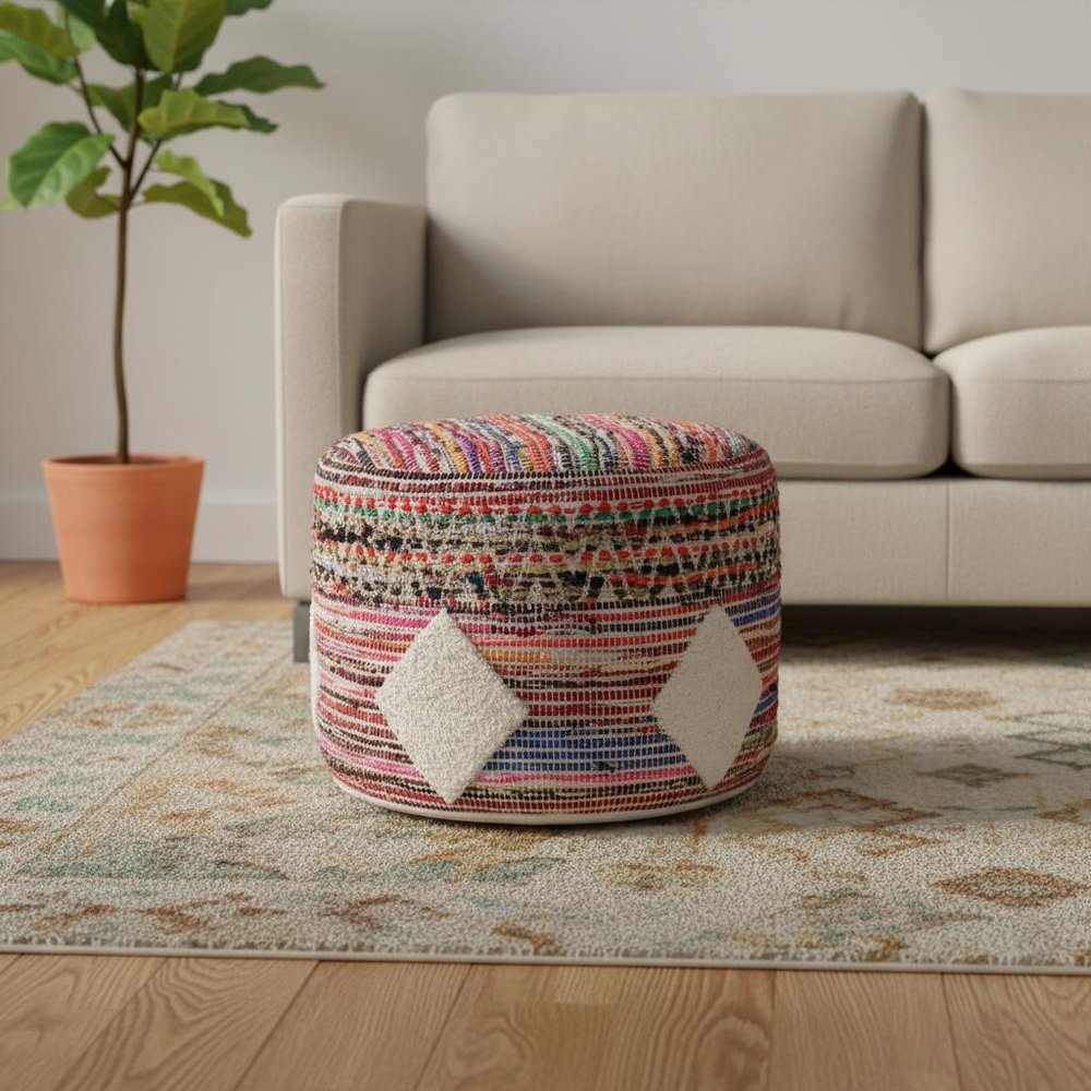 18" Rainbow Geometric Cylinder Pouf Ottoman HomeRoots