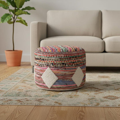 18" Rainbow Geometric Cylinder Pouf Ottoman HomeRoots