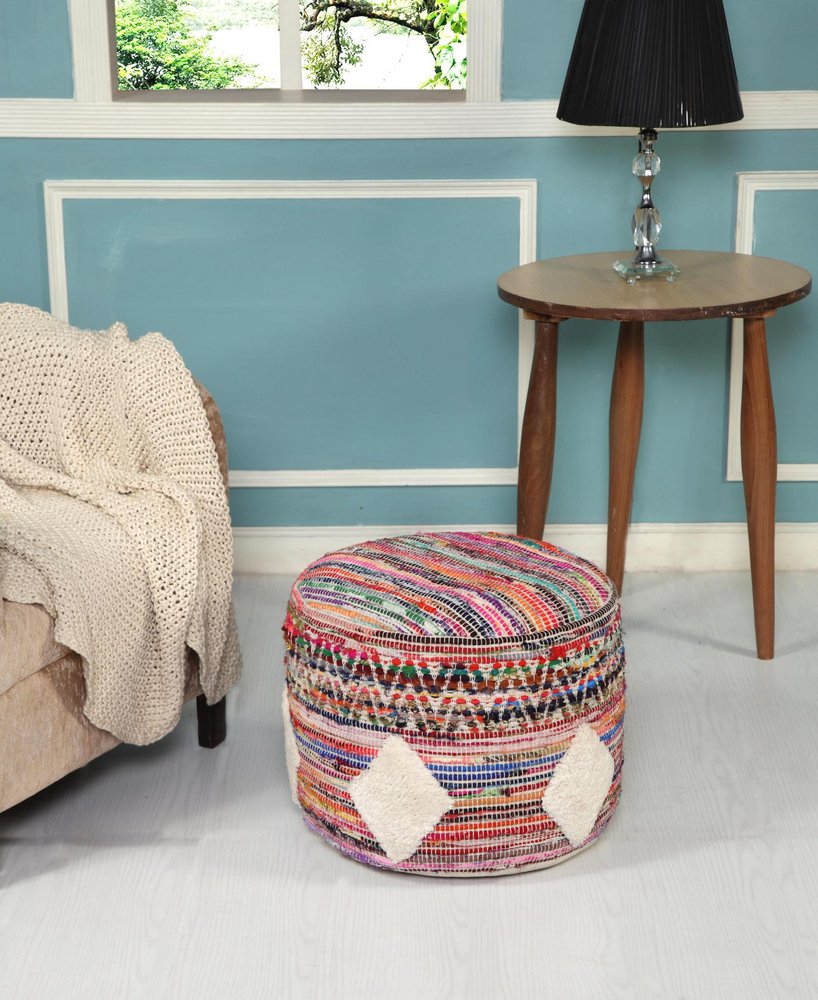 18" Rainbow Geometric Cylinder Pouf Ottoman HomeRoots