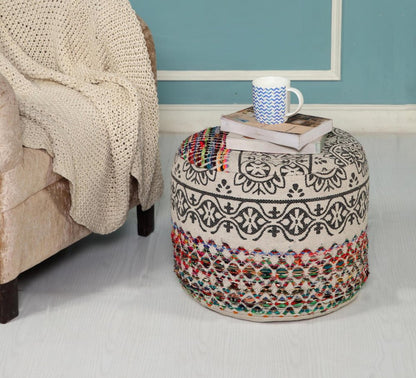 18" Rainbow and Gray Geometric Cylinder Pouf Ottoman HomeRoots