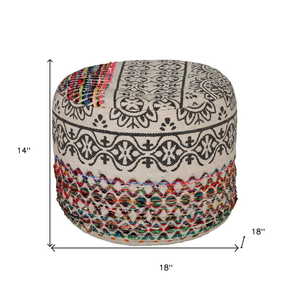 18" Rainbow and Gray Geometric Cylinder Pouf Ottoman HomeRoots