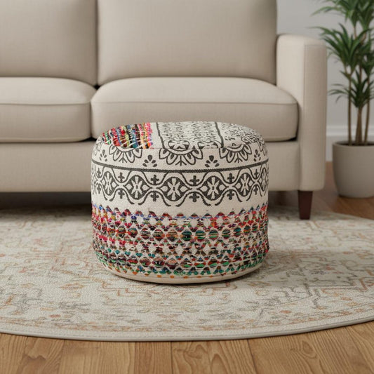 18" Rainbow and Gray Geometric Cylinder Pouf Ottoman HomeRoots