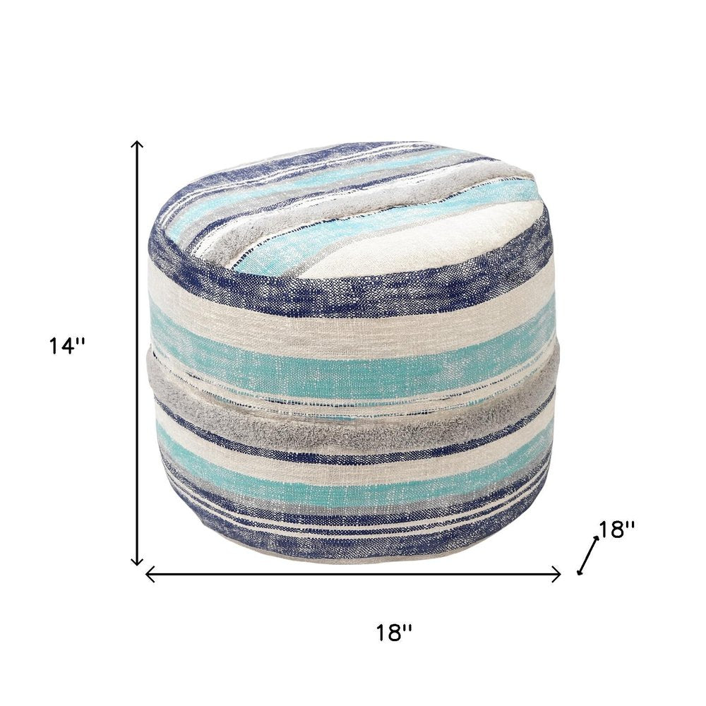 18" Blue Cotton Striped Cylinder Pouf Ottoman HomeRoots