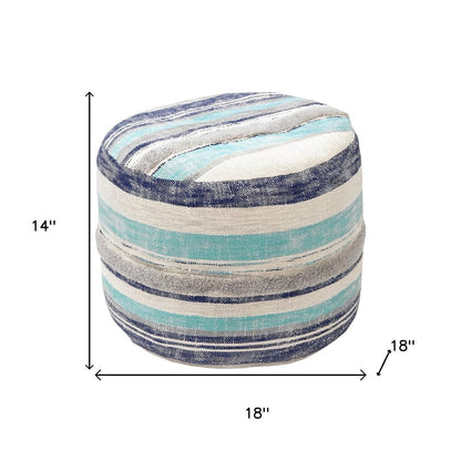 18" Blue Cotton Striped Cylinder Pouf Ottoman HomeRoots