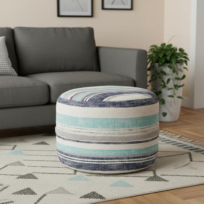 18" Blue Cotton Striped Cylinder Pouf Ottoman HomeRoots