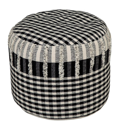 18" Black Cotton Cylinder Plaid Pouf Ottoman HomeRoots