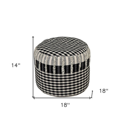 18" Black Cotton Cylinder Plaid Pouf Ottoman HomeRoots