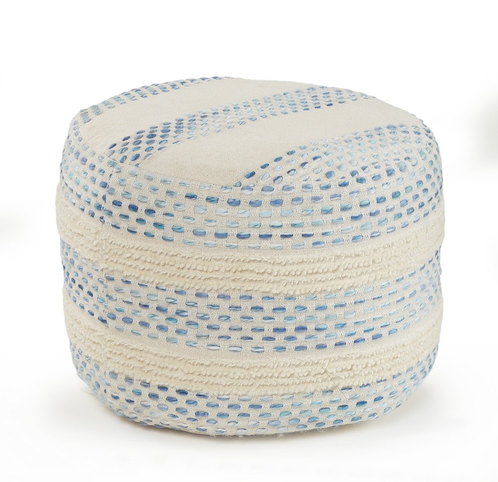 18" Blue Cotton Blend Ottoman HomeRoots