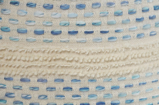 18" Natural And Ivory Cotton Blend Round Striped Pouf Ottoman HomeRoots