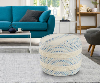 18" Blue Cotton Blend Ottoman