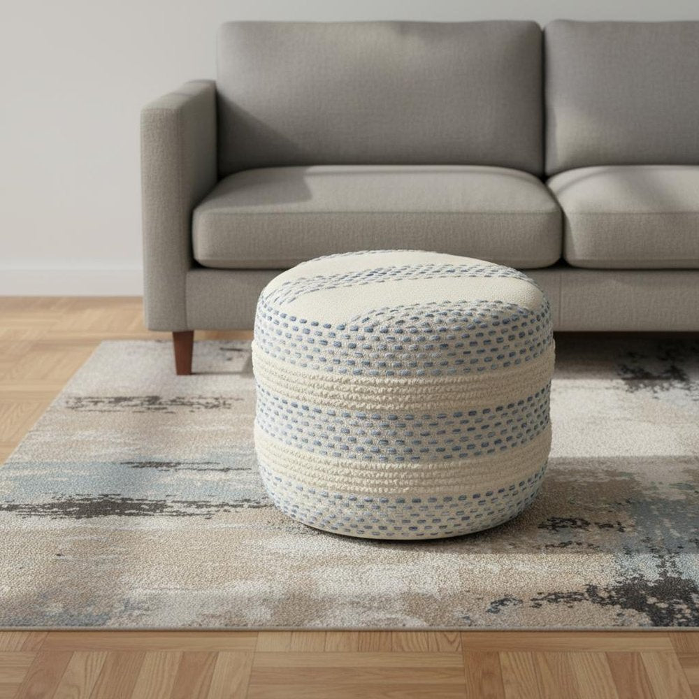 18" Blue Cotton Blend Ottoman HomeRoots
