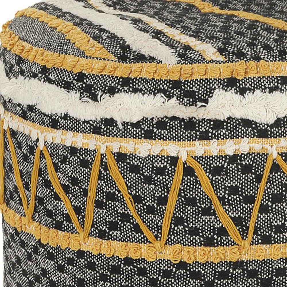 18" Black Cotton Striped Cylinder Pouf Ottoman HomeRoots