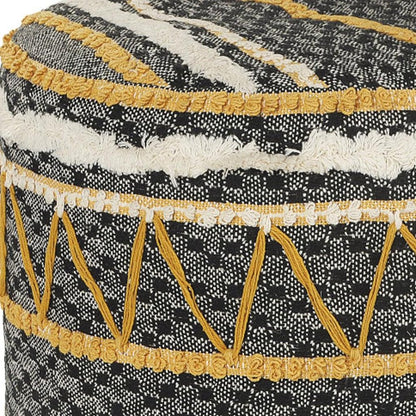 18" Black Cotton Striped Cylinder Pouf Ottoman HomeRoots