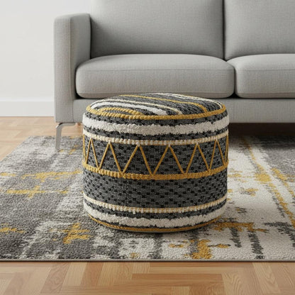 18" Black Cotton Striped Cylinder Pouf Ottoman HomeRoots