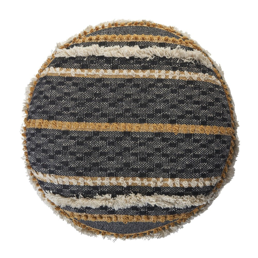 18" Black Cotton Striped Cylinder Pouf Ottoman HomeRoots