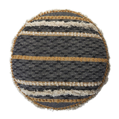 18" Black Cotton Striped Cylinder Pouf Ottoman HomeRoots