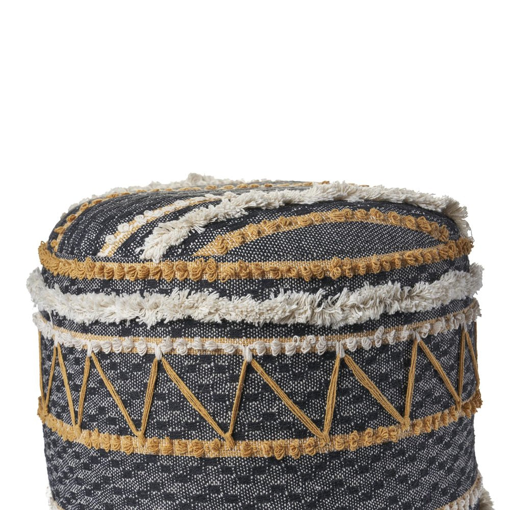 18" Black Cotton Striped Cylinder Pouf Ottoman HomeRoots