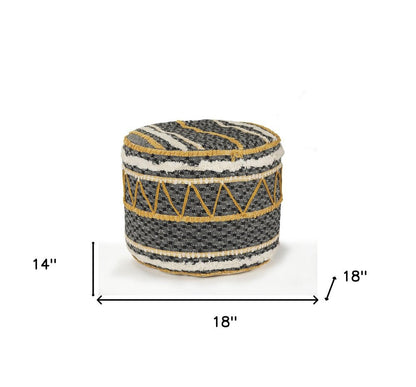 18" Black Cotton Striped Cylinder Pouf Ottoman HomeRoots