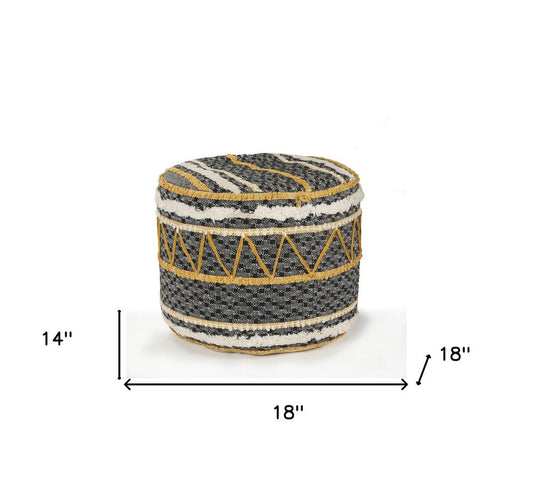 18" Black Cotton Striped Cylinder Pouf Ottoman HomeRoots