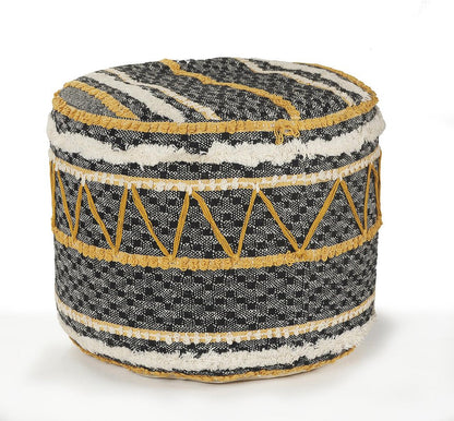 18" Black Cotton Striped Cylinder Pouf Ottoman HomeRoots