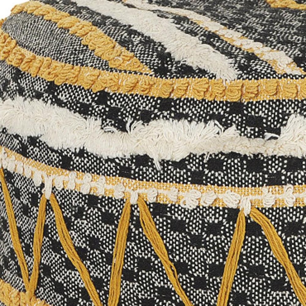 18" Black Cotton Striped Cylinder Pouf Ottoman HomeRoots