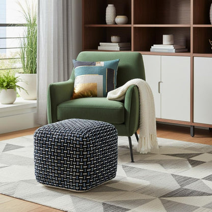 16" Black Upholstery Geometric Pouf Ottoman HomeRoots