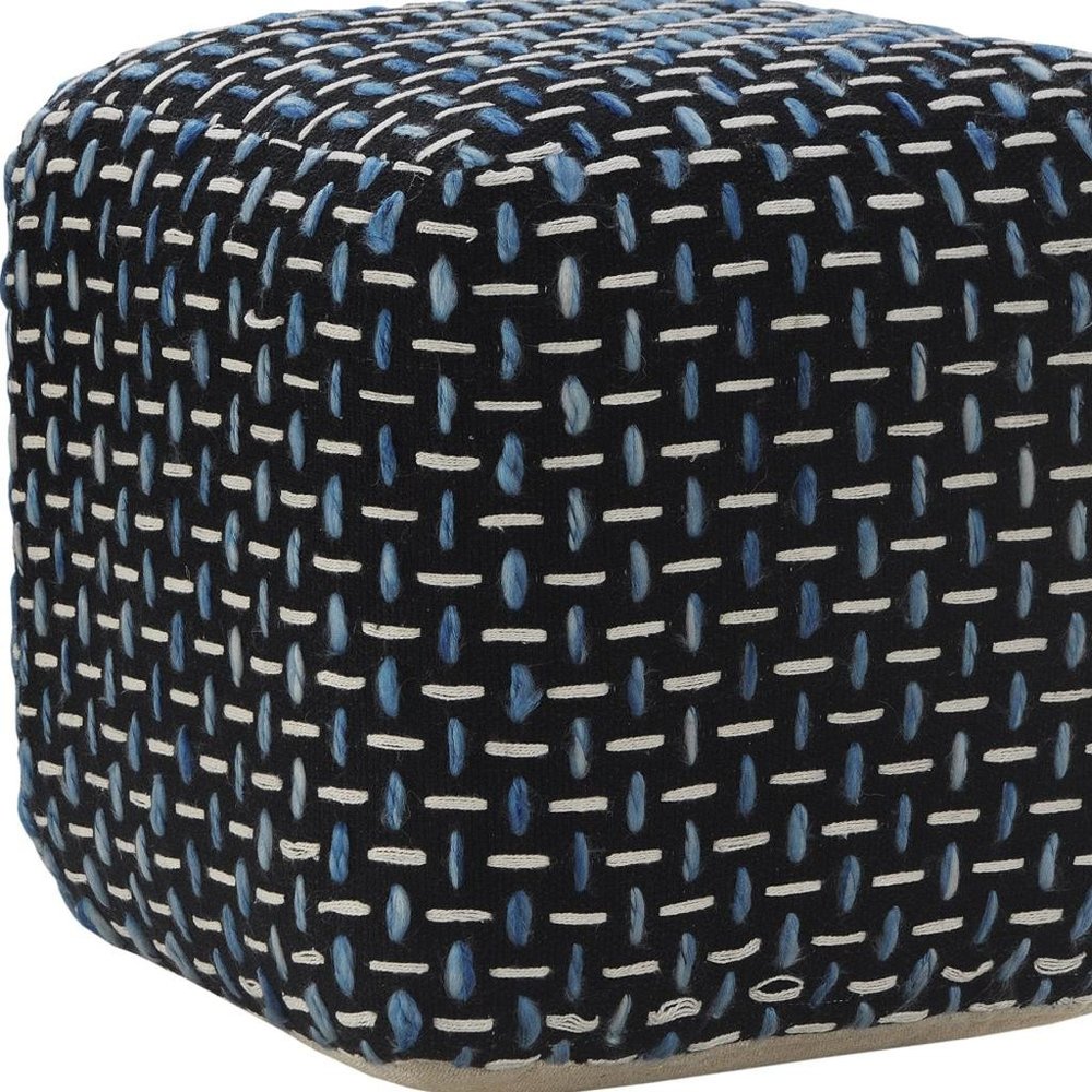 16" Black Upholstery Geometric Pouf Ottoman HomeRoots