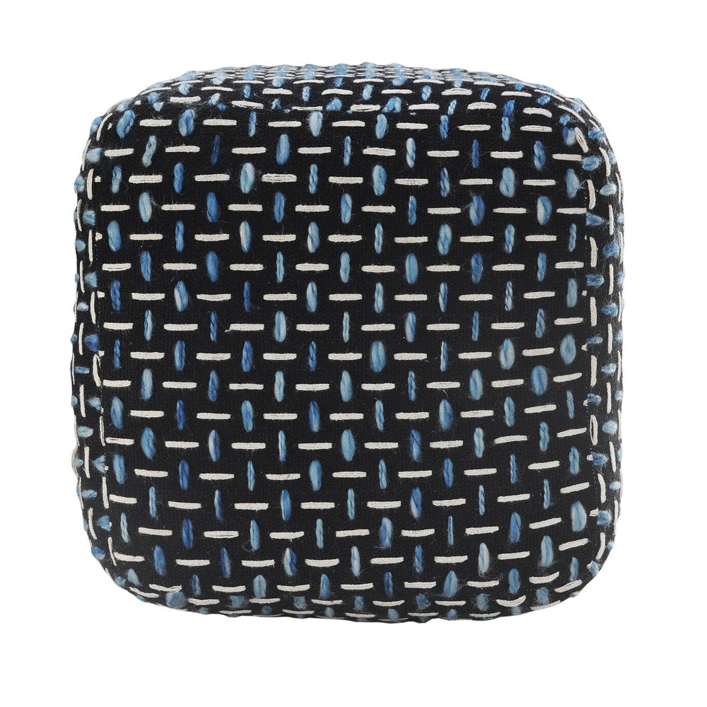 16" Black Upholstery Geometric Pouf Ottoman HomeRoots