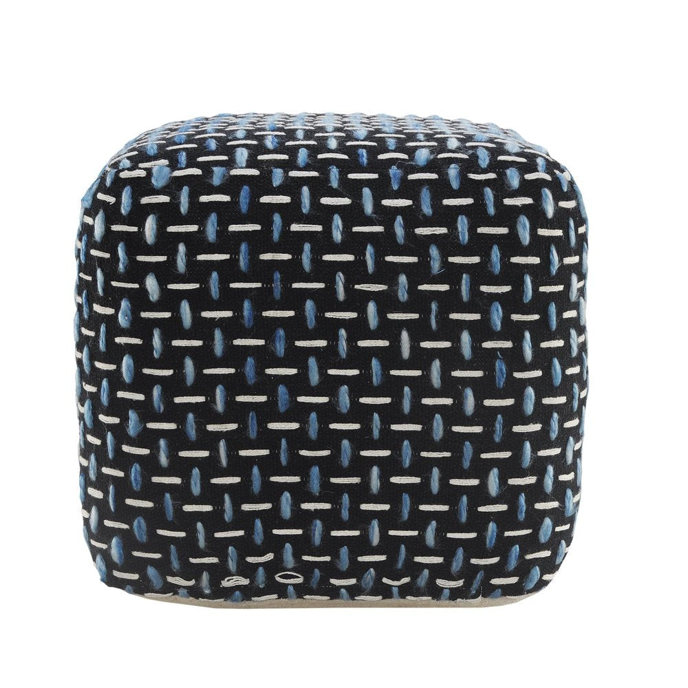 16" Black Upholstery Geometric Pouf Ottoman HomeRoots