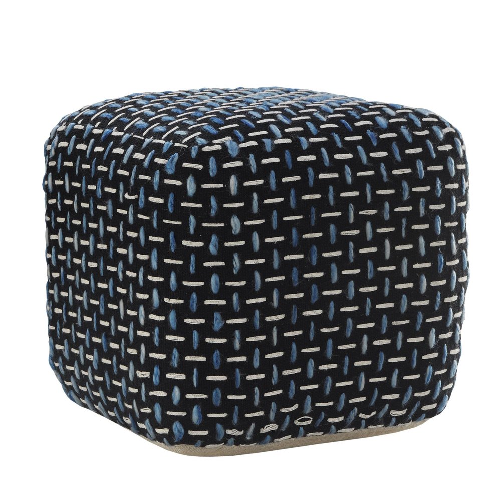 16" Black Upholstery Geometric Pouf Ottoman HomeRoots