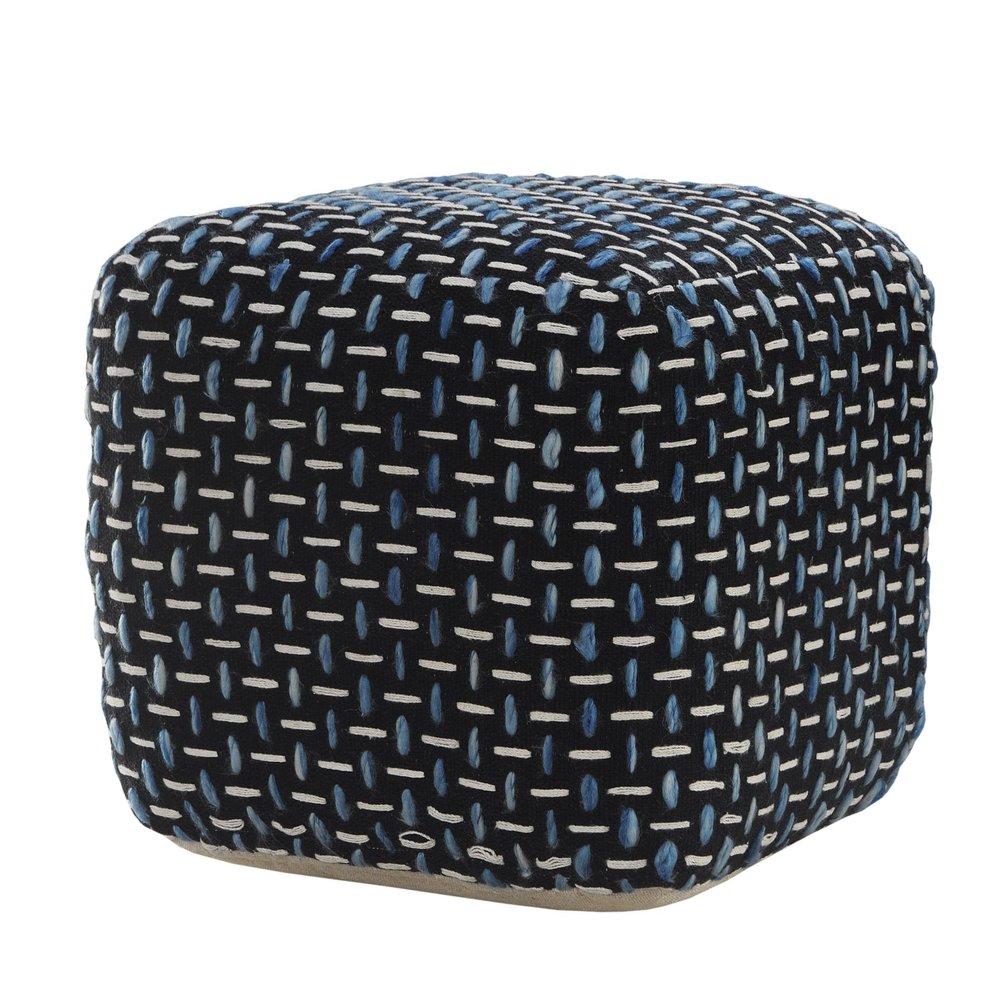 16" Black Upholstery Geometric Pouf Ottoman HomeRoots