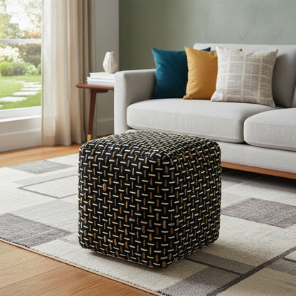 16" Black Upholstery Geometric Pouf Ottoman HomeRoots