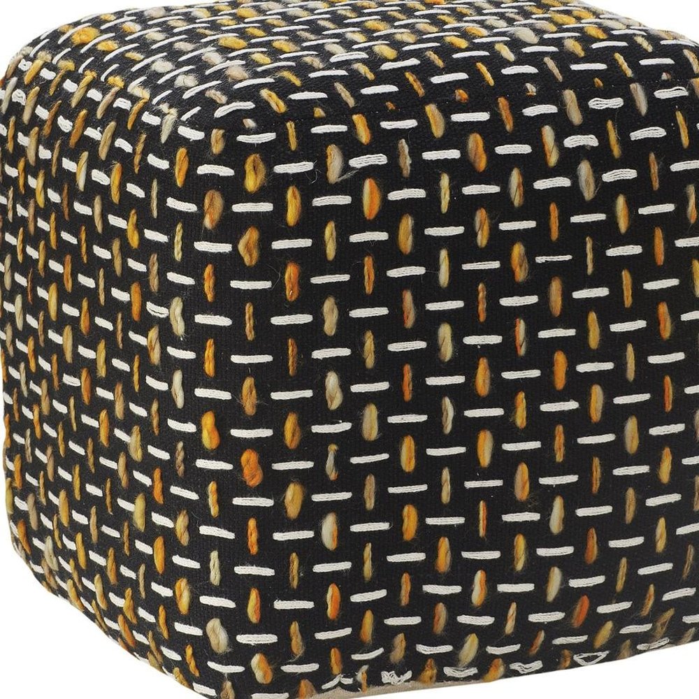 16" Black Upholstery Geometric Pouf Ottoman HomeRoots