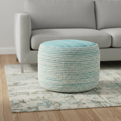 18" Blue Fabric Cylinder Striped Pouf Ottoman HomeRoots