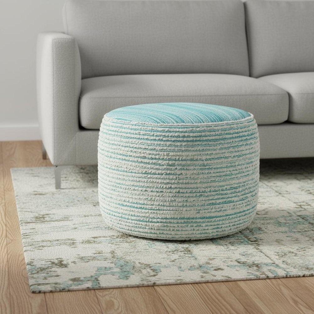 18" Blue Fabric Cylinder Striped Pouf Ottoman HomeRoots