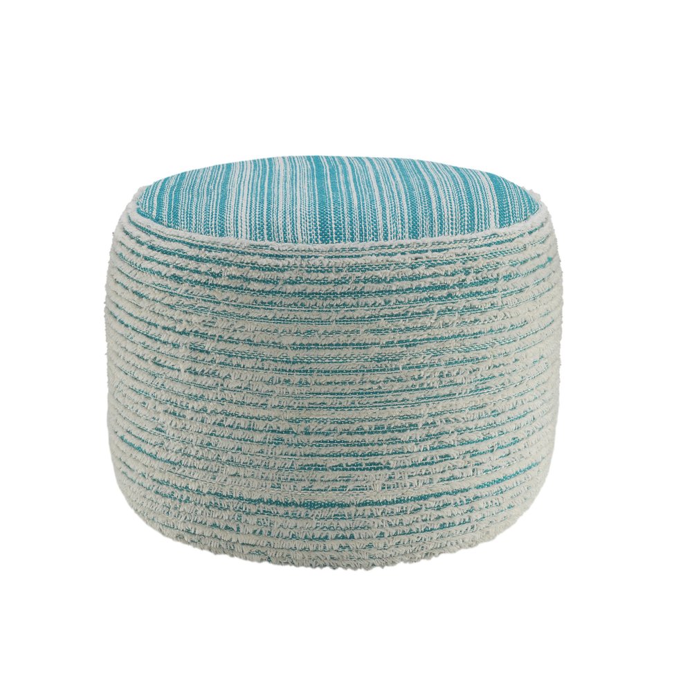 18" Blue Fabric Cylinder Striped Pouf Ottoman HomeRoots