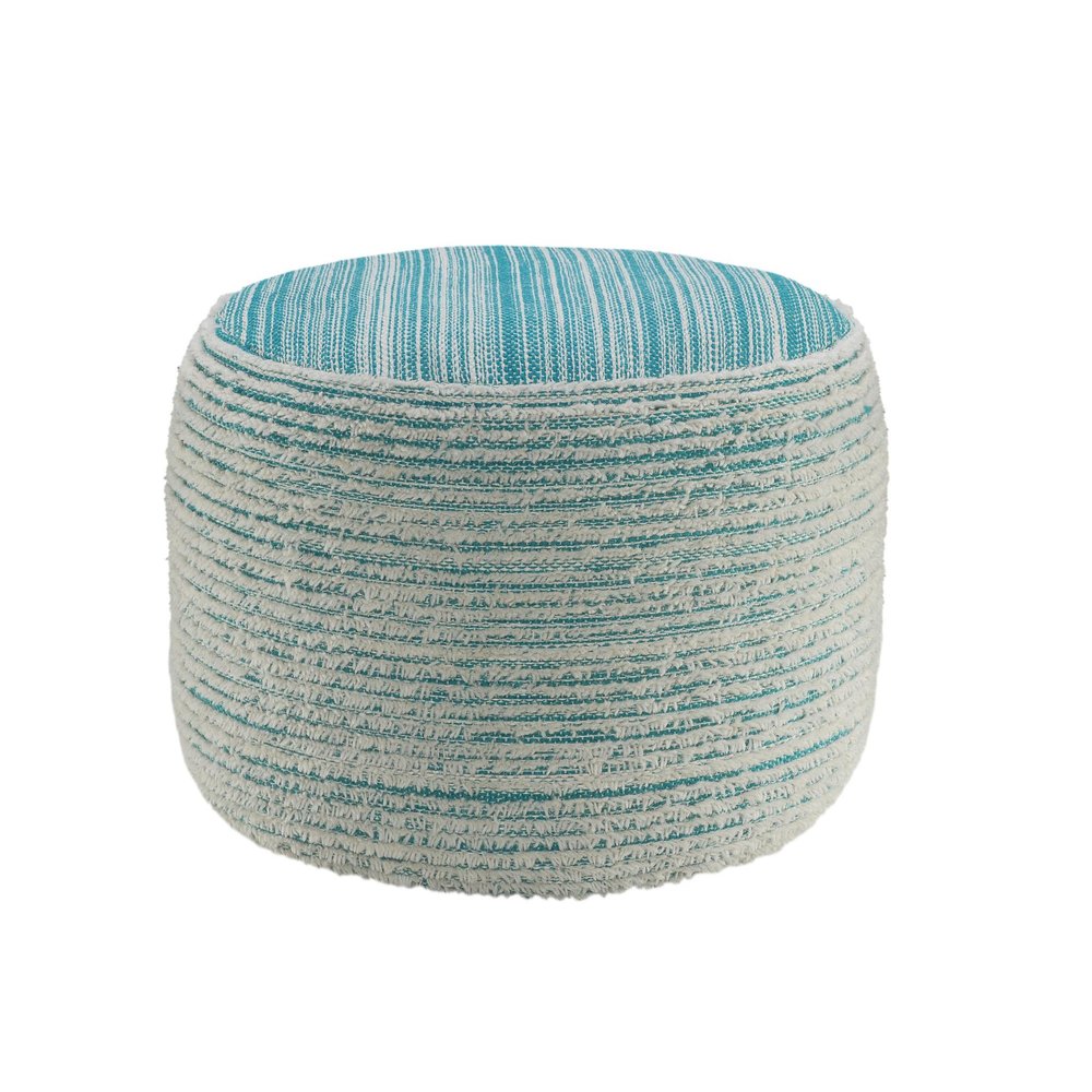18" Blue Fabric Cylinder Striped Pouf Ottoman HomeRoots