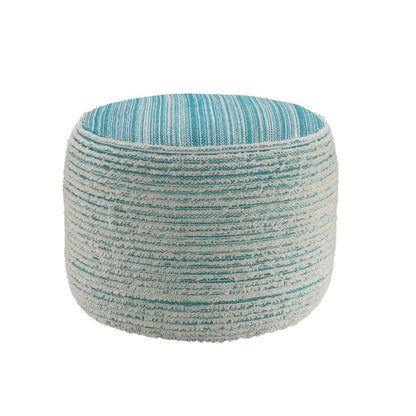 18" Blue Fabric Cylinder Striped Pouf Ottoman HomeRoots