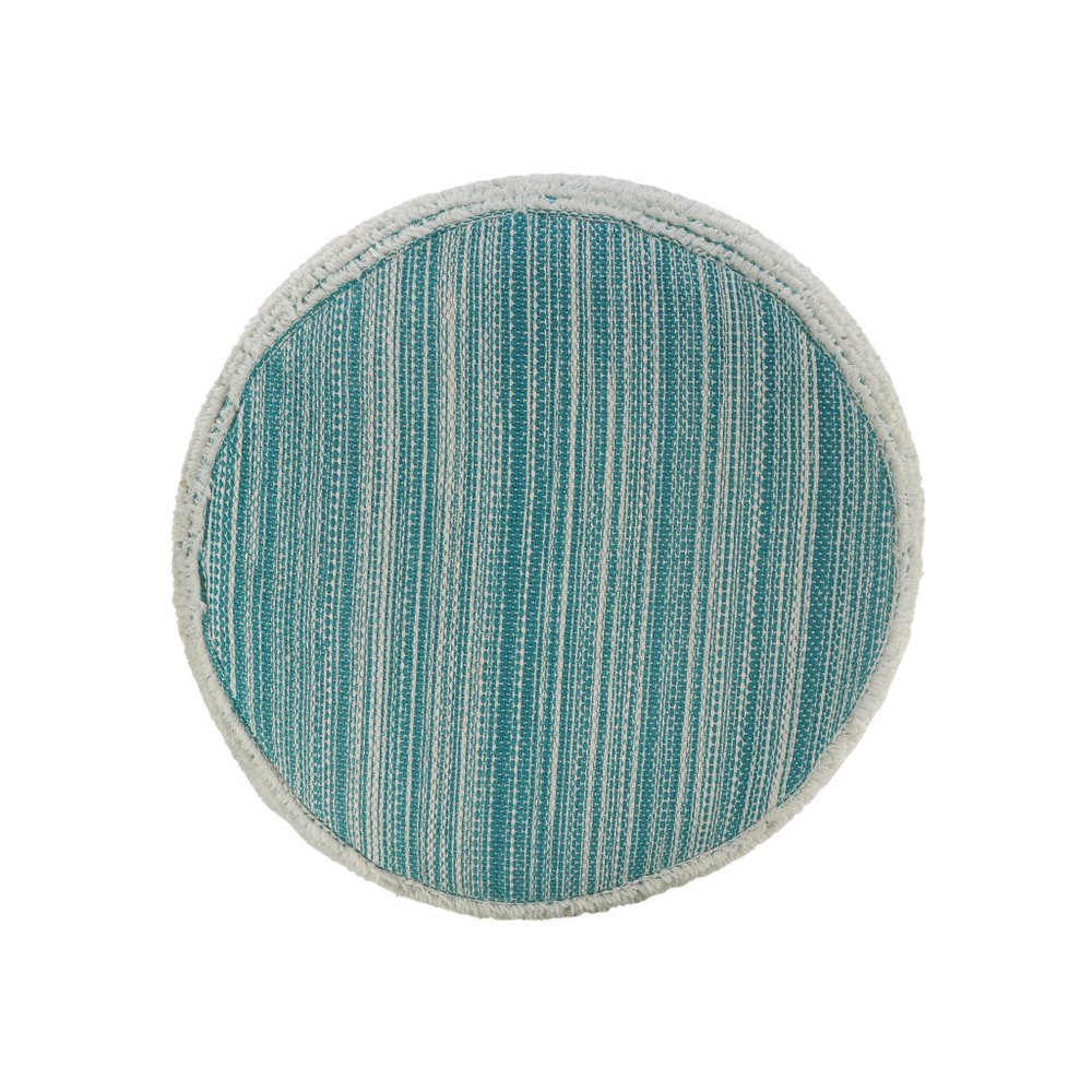 18" Blue Fabric Cylinder Striped Pouf Ottoman HomeRoots