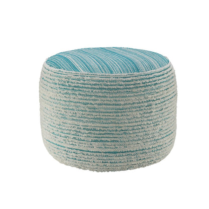 18" Blue Fabric Cylinder Striped Pouf Ottoman HomeRoots