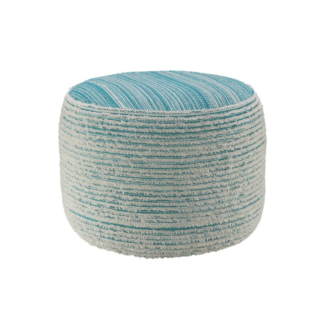18" Blue Fabric Cylinder Striped Pouf Ottoman HomeRoots