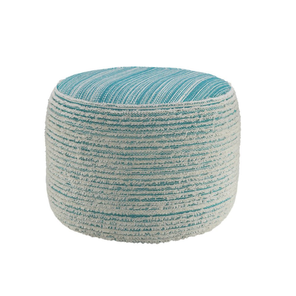 18" Blue Fabric Cylinder Striped Pouf Ottoman HomeRoots