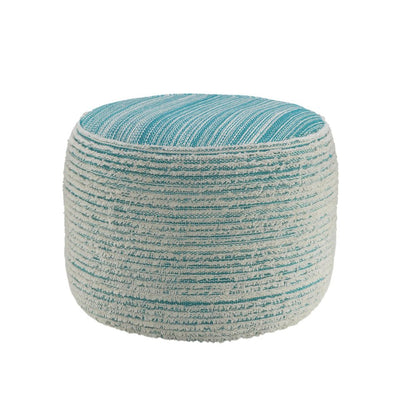 18" Blue Fabric Cylinder Striped Pouf Ottoman HomeRoots